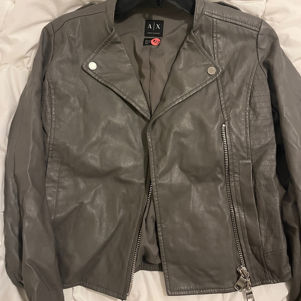Like New Armani Exchange Faux Leather Grey/Silver Jacket